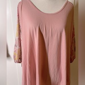 Pink Top with Patterned Sleeves